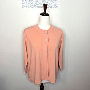 VTG SWANN Women's size S Button Front Cardigan Sweater 3/4 Sleeves Pastel PEACH